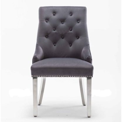 4740393890b1480a7719887f7aff3e032e200570f392b3c00f55b55bfc15aad4.jpg An Image of Chelsi Velvet Upholstered Dining Chair In Dark Grey