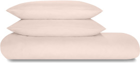An Image of Tira Linen/Cotton Duvet Cover + 2 Pillowcases, Double, Chalk Pink