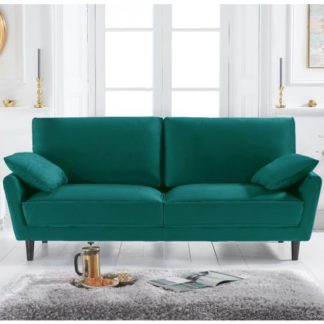 An Image of Caropy Velvet Upholstered 3 Seater Sofa In Green
