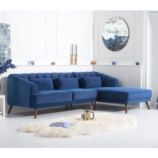 An Image of Destone Velvet Upholstered Right Handed Corner Sofa In Blue