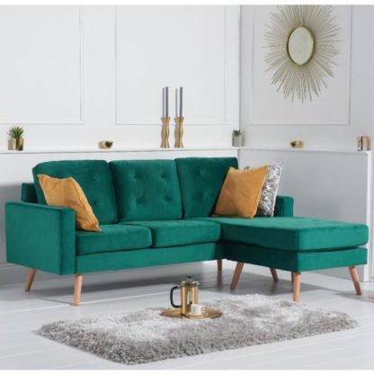 An Image of Wescole Velvet Reversible Chaise Corner Sofa In Green