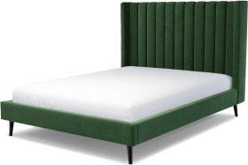 An Image of Cory King Size Bed, Lichen Green Cotton Velvet with Black Stained Oak Legs