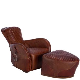 An Image of Timothy Oulton Leather Saddle Chair and Footstool