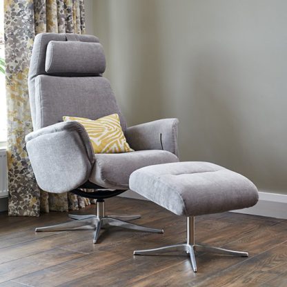 An Image of Chalfont Fabric Swivel Recliner Chair With Footstool In Stone