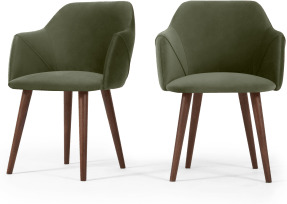 An Image of Lule Set of 2 Carver Dining Chairs, Sycamore Green Velvet & Walnut
