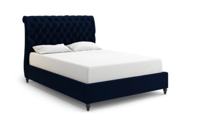 An Image of MiBed Cheshire Velvet Kingsize Bed Frame - Blue
