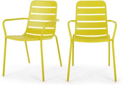 An Image of Tice Set of 2 Garden Dining Chairs, Chartreuse