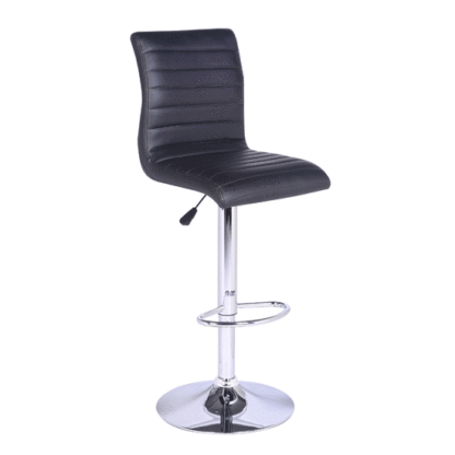 58cc8de6ba63211f0e66ee127927aa7372b506b01223b3f45d8857bd7573249a.gif An Image of Ripple Bar Stool In Black Faux Leather With Chrome Base
