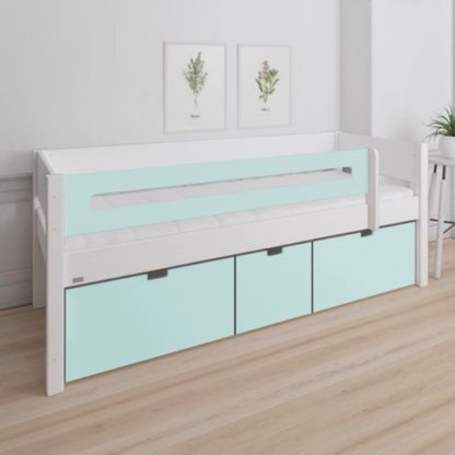 5bd105d95e8397d77347962ce8e054773a5c718d9fbc1afc1264e228b8899d47.jpg An Image of Morden Kids Day Bed With Saftey Rail 3 Drawers In Azur Mint