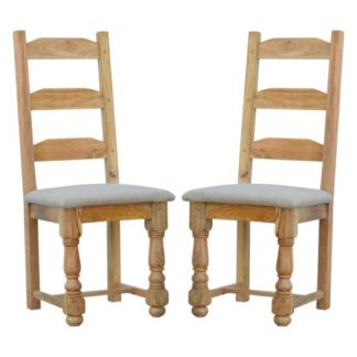 An Image of Granary Oak Ish Wooden Dining Chairs With Linen Seat In A Pair