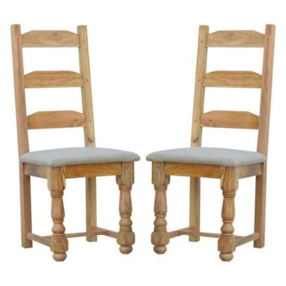 An Image of Granary Oak Ish Wooden Dining Chairs With Linen Seat In A Pair
