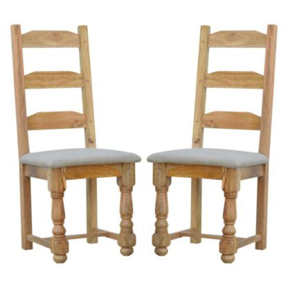 5c68b106b0dae514bce3c48057a50a62628ca166e203610ce4bf881b443f41dd.jpg An Image of Granary Oak Ish Wooden Dining Chairs With Linen Seat In A Pair
