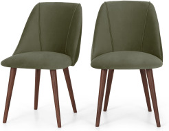 An Image of Lule Set of 2 Dining Chairs, Sycamore Green Velvet & Walnut