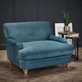An Image of Plumpton Velvet Upholstered Lounge Chair In Peacock Blue