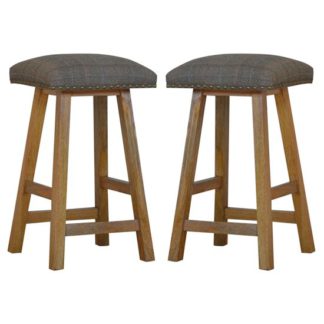 An Image of Trenton Wooden Bar Stool In Oak Ish With Tweed Fabric Seat In Pair