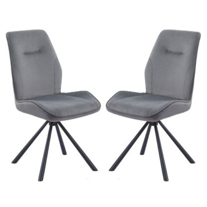 5fd5805f98eda7781e1557cd0a5c96fa9465103978df0f945026b9c4166db071.jpg An Image of Niken Grey Velvet Upholstered Swivel Dining Chairs In Pair