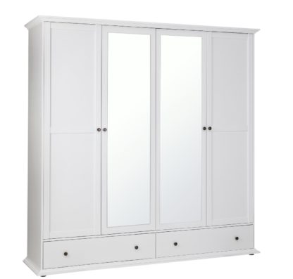 An Image of Habitat Heathland 4 Door 2 Drawer Mirror Wardrobe - White