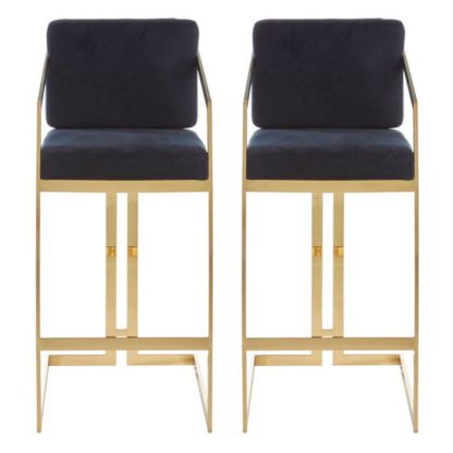 610721c2c6073a85dcc659f1fc82ff86ebe9f4003f3a44694aca8897f97ede15.jpg An Image of Azaltro Black Velvet Bar Stools With Gold Metalframe In Pair
