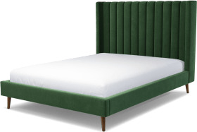 An Image of Cory King Size Bed, Lichen Green Cotton Velvet with Walnut Stained Oak Legs