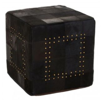 An Image of Safire Leather Stud Detail Pouffe In Black