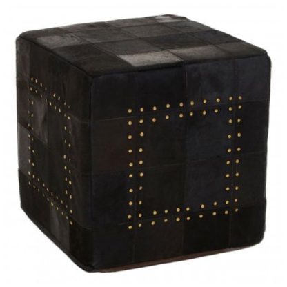 627cf8edfb5808cdbd8e1d40c321e524d380e1e2073210f4042e7054ef9577ae.jpg An Image of Safire Leather Stud Detail Pouffe In Black