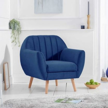 An Image of Luxen Velvet Upholstered Armchair In Blue