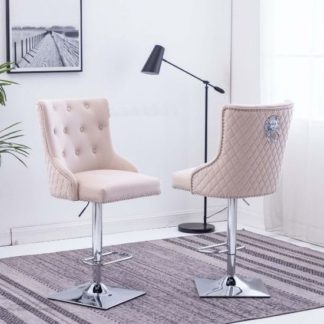 An Image of Chelsi Cream Velvet Upholstered Gas-Lift Bar Chairs In Pair