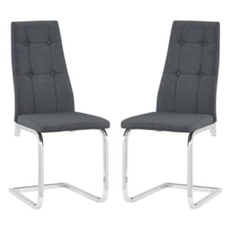 An Image of Nova Grey Fabric Dining Chairs With Chrome Legs In A Pair