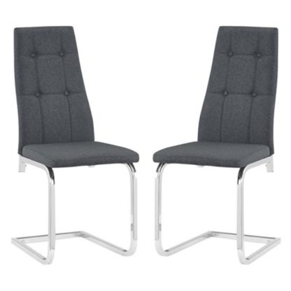 An Image of Nova Grey Fabric Dining Chairs With Chrome Legs In A Pair