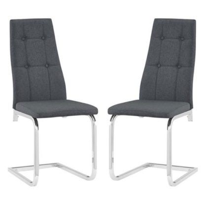 65642f98c6ccaa3bea6d91859bef31e545f06e1858d6de7e0e0b2b12f4df2d8b.jpg An Image of Nova Grey Fabric Dining Chairs With Chrome Legs In A Pair