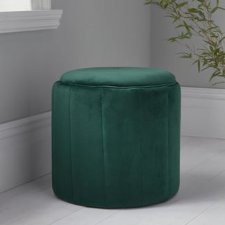 An Image of Bismarck Round Plush Velvet Stool In Deep Green