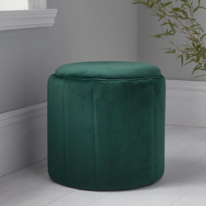 An Image of Bismarck Round Plush Velvet Stool In Deep Green