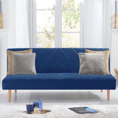 An Image of Waltom Velvet Upholstered Sofa Bed In Blue