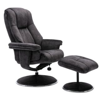 An Image of Dollis Fabric Swivel Recliner Chair And Footstool In Liquorice