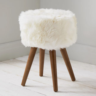 An Image of Bovril Sheepskin Stool In Natural With Solid Oak Legs