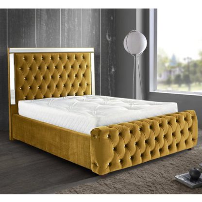 67252c805a72676305f6f99635bd5f96760bc6540bd2253bb8a7956a7674ff69.jpg An Image of Eastcote Plush Velvet Mirrored King Size Bed In Mustard
