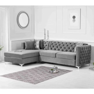 An Image of Maxo Velvet Upholstered Left Handed Chaise Corner Sofa In Grey