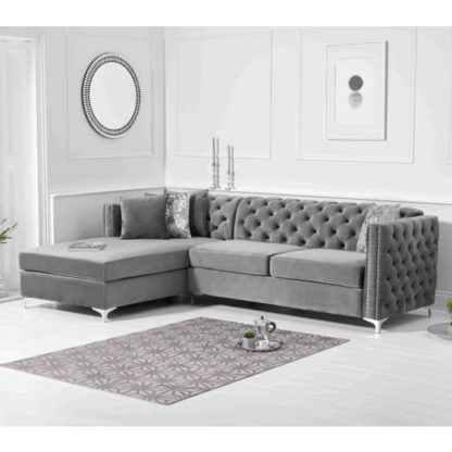 An Image of Maxo Velvet Upholstered Left Handed Chaise Corner Sofa In Grey