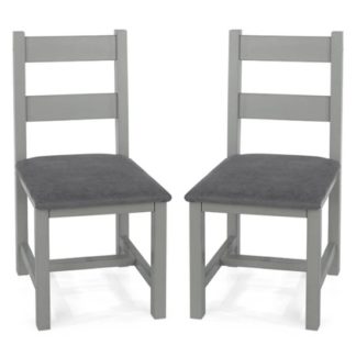 An Image of Perth Grey Wooden Dining Chairs With Padded Seat In A Pair