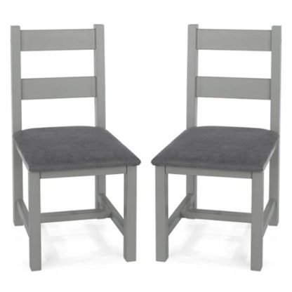 An Image of Perth Grey Wooden Dining Chairs With Padded Seat In A Pair