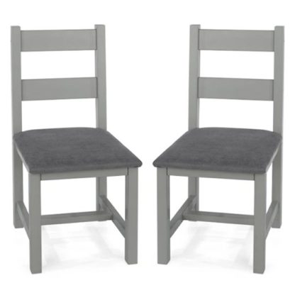 68f4fd0206c4244025b51fcd975b378fbc81d23cdfbfed6d3602bd5384e40ef0.jpg An Image of Perth Grey Wooden Dining Chairs With Padded Seat In A Pair