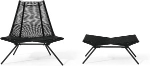 An Image of Hedy Garden Chair & Footstool Set, Black