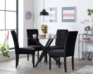 An Image of Habitat Ava Glass Dining Table & 4 Velvet Chairs - Black