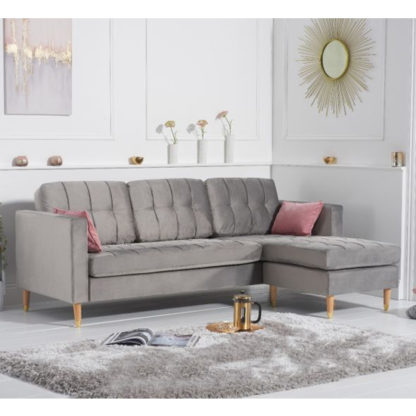 6a6862907684391b19f2858dc59f7f658379bba34485696d802fc797c0b2ba20.jpg An Image of Weridge Velvet Reversible Chaise Corner Sofa In Grey