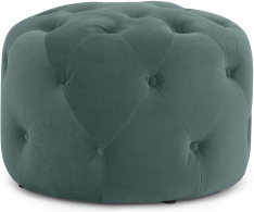 An Image of Hampton Round Pouffe, Small, Marine Green Velvet