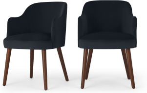 An Image of Swinton Set of 2 Carver Dining Chairs, Dusk Blue Velvet & Walnut Leg