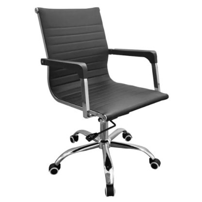 6c79a9643b19a75ff96900ae9fba698a5fb3a927c0e9e8cc80cda87ea23379ff.jpg An Image of Loft Faux Leather Home And Office Chair In Black And Chrome
