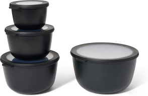 An Image of Mepal Set of 4 Deep Lidded Storage Bowls, Nordic Black