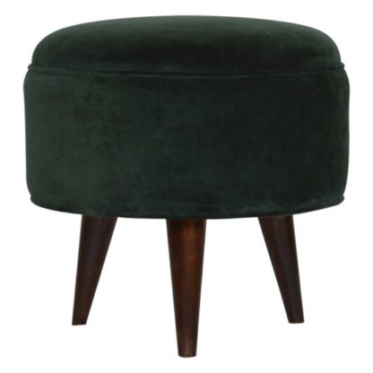 An Image of Aqua Velvet Nordic Style Footstool In Emerald Green And Walnut