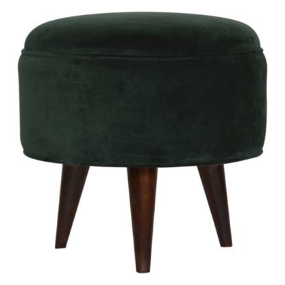6dd489a764dbf5de9e4329cf7f79a48ea4abe7025189cf0c533076db5c5a3eb2.jpg An Image of Aqua Velvet Nordic Style Footstool In Emerald Green And Walnut